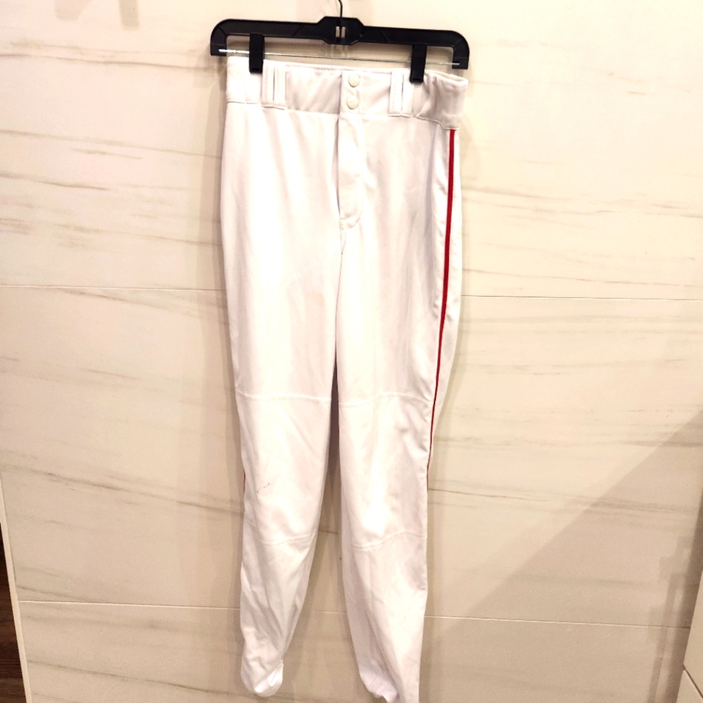 White Baseball Pants with Red Stripe